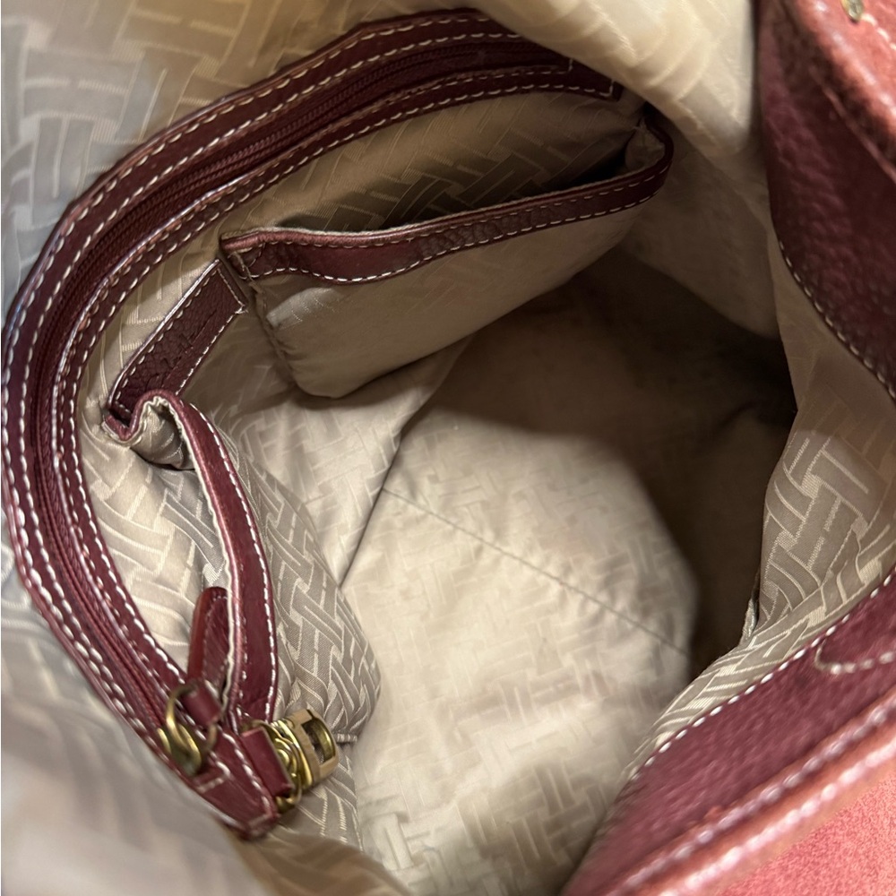 Cole Haan Burgundy Suede and Leather Bucket Shoulder Bag - Picture 8 of 10